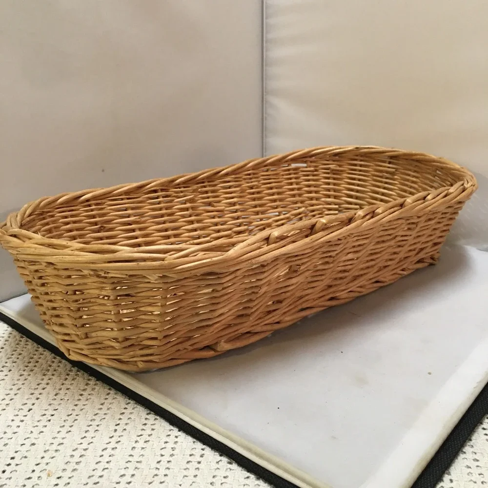Woven Wicker Basket Home Decor Large Oval Storage Organizer Cottagecore Bread